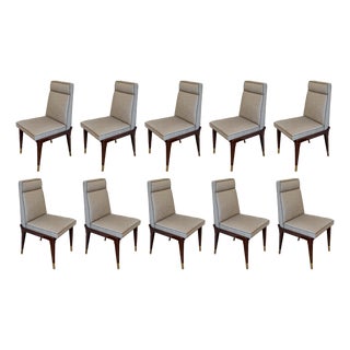 Set of 10 Lorin Marsh Art Deco Tuxedo Dining Chairs in High-Gloss Mahogany & Brass For Sale