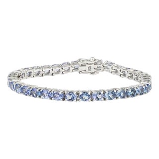 Natural Tanzanite December Birthstone Tennis Bracelet in Solid Silver For Sale