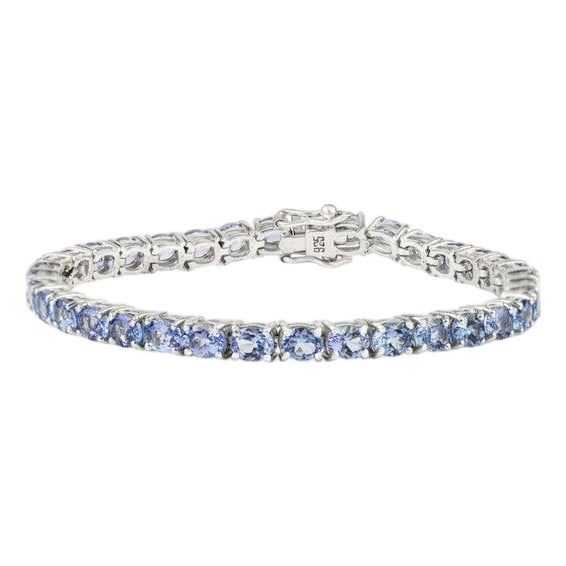 Natural Tanzanite December Birthstone Tennis Bracelet in Solid Silver For Sale