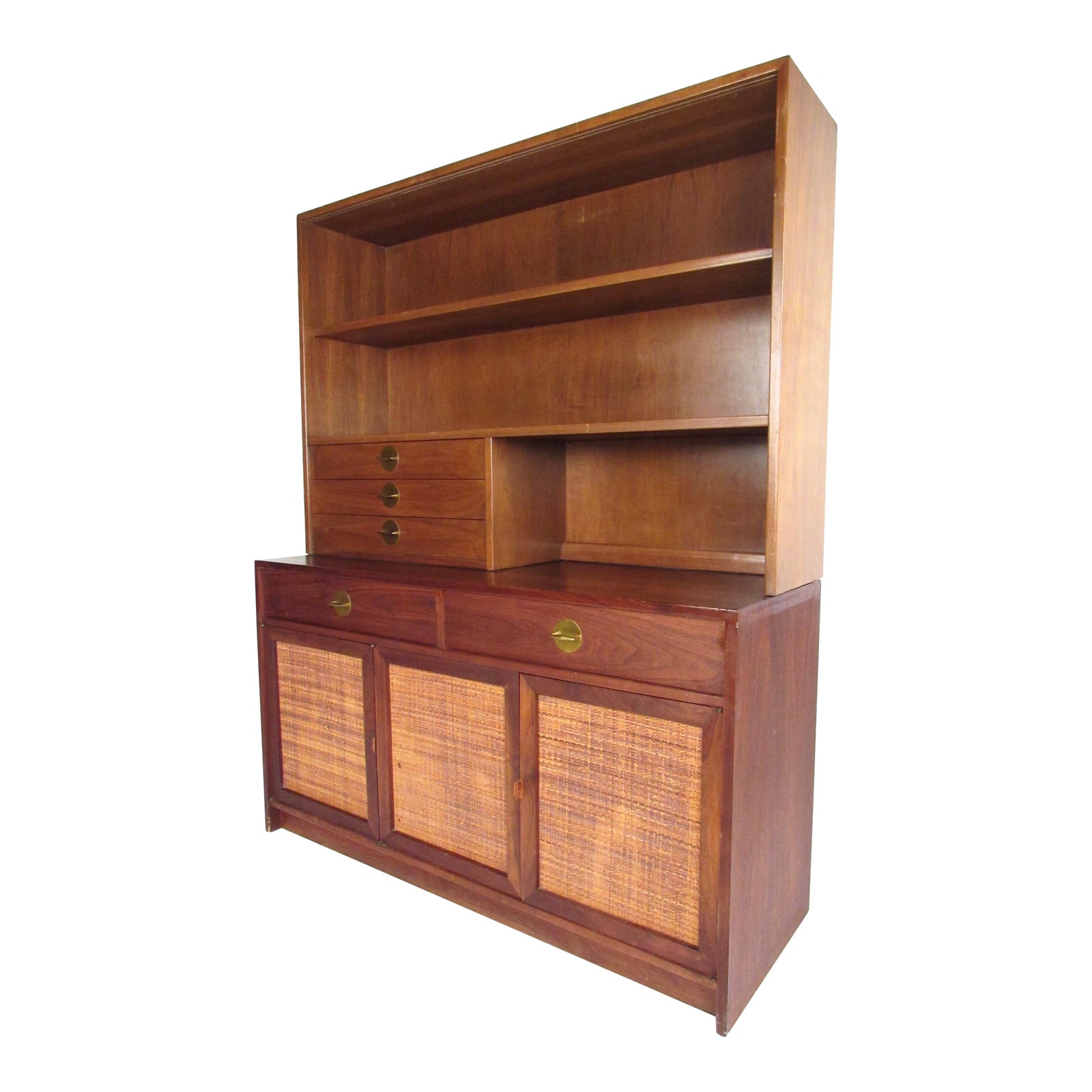 MidCentury Cane Front With Bookcase Hutch Chairish