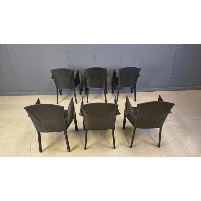 Animal Skin Italian Black Leather Dining Chairs, 1980s, Set of 6 For Sale - Image 7 of 15