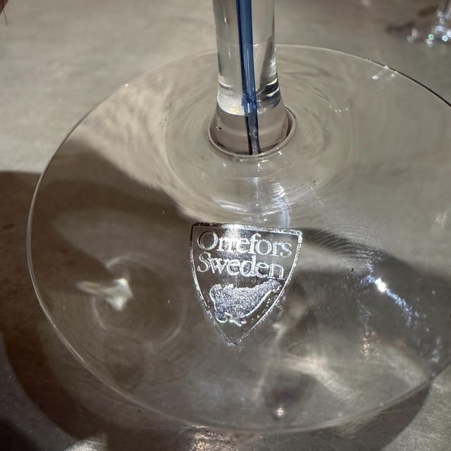 1980s 1980s Orrefors Intermezzo Blue Wine Glass Blue Drop Erika Lagerbielke Sweden Set 2 For Sale - Image 5 of 13