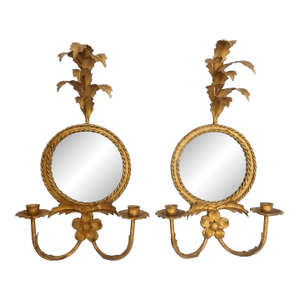 Mid-Century Italian Gilded Floral Mirror Sconces