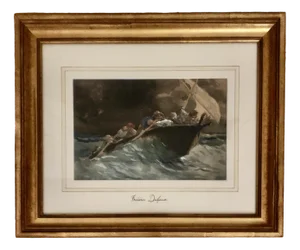 Frédéric Dufaux, Barque dans le lac par temps de bise, Genève, Watercolor on Paper, Framed