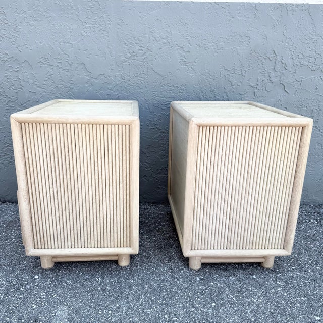 Boho Chic Cream Washed Rattan Nighstands - A Pair For Sale - Image 9 of 9