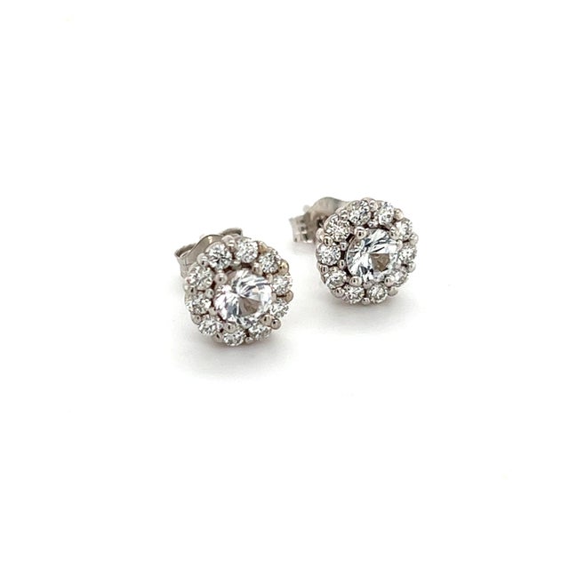 Metal Natural Sapphire Diamond Earrings 14k Gold 1.25 TCW Certified For Sale - Image 7 of 11