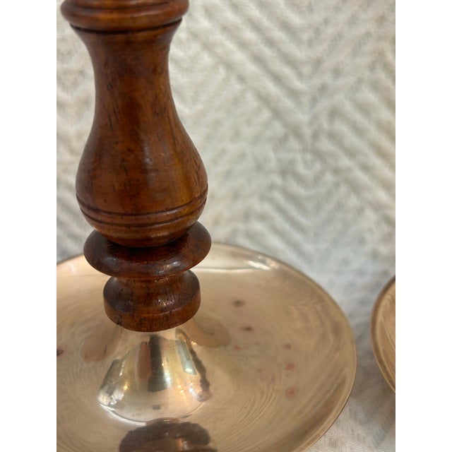 Vintage Pair of Mahogany and Brass Candle Stick Holders For Sale In New Orleans - Image 6 of 9