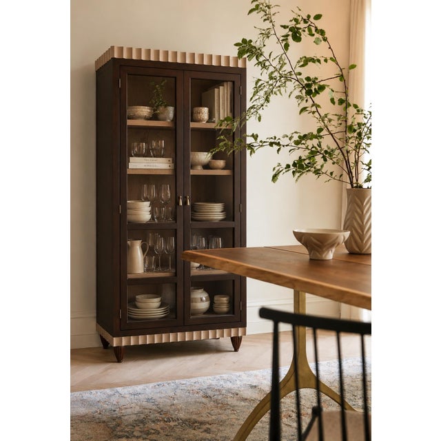 Late 20th Century Late 20th Century Designer Contemporary Lighted Curio Display Cabinet Cherry Wood Glass 82”h For Sale - Image 5 of 7