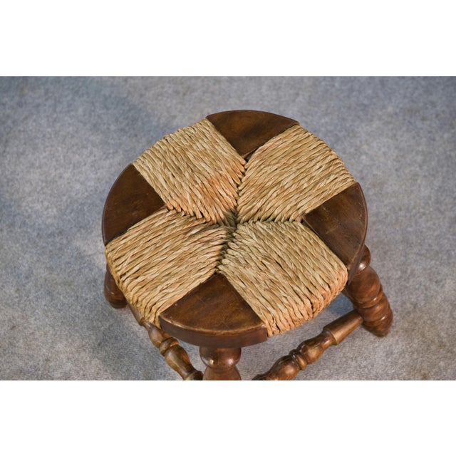 Brutalist Stool in Beech and Rush, 1960s For Sale - Image 4 of 6