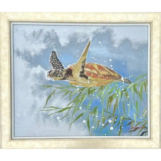 Sea Turtle | Contemporary Oil Painting on Canvas, Framed | by Henderson For Sale