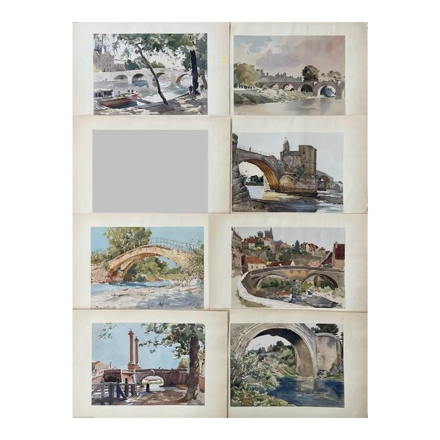Late 20th Century Robert Vigaud (20th/21st Century) Watercolor Lithographs - Set of 7 For Sale