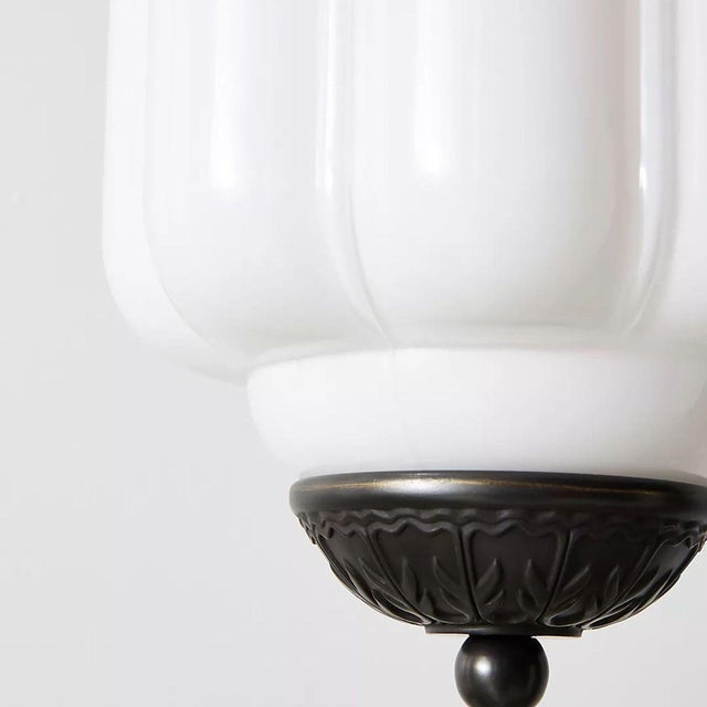 Traditional Vintage Anthropologie-Inspired Pendant Light With White Glass Shade For Sale - Image 3 of 6