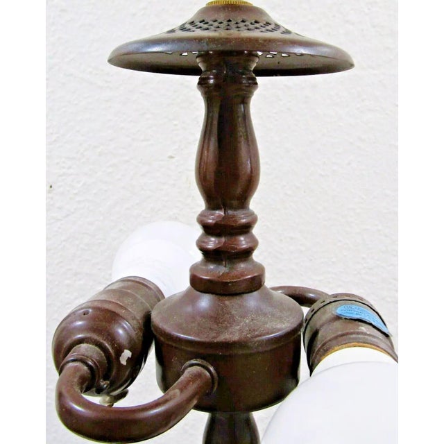 Vintage Hand Blown Reverse Painted Glass Table Lamp Bronzed Metal With Onyx Base For Sale - Image 9 of 12