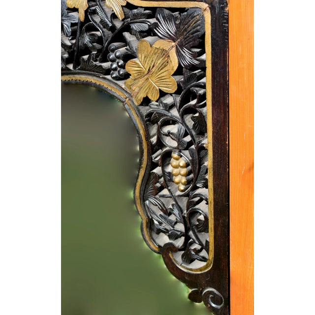 Glass Chinese Mirror With Antique Carving Grapevine Wealth For Sale - Image 7 of 14