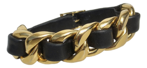 Vintage Chanel Leather and Gilt Metal Bracelet