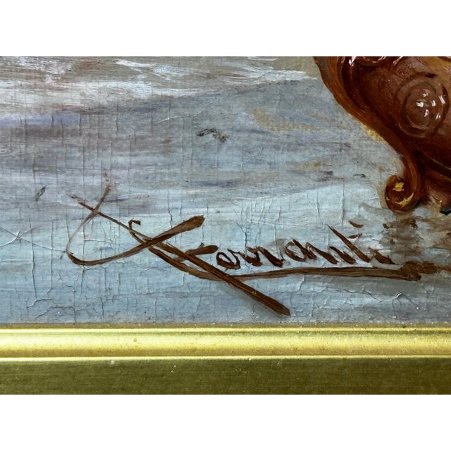 Oil Painting a Chess Problem Italian Genre Interior of Chess, Society and Strategy Signed by Carlo Ferranti For Sale - Image 11 of 12