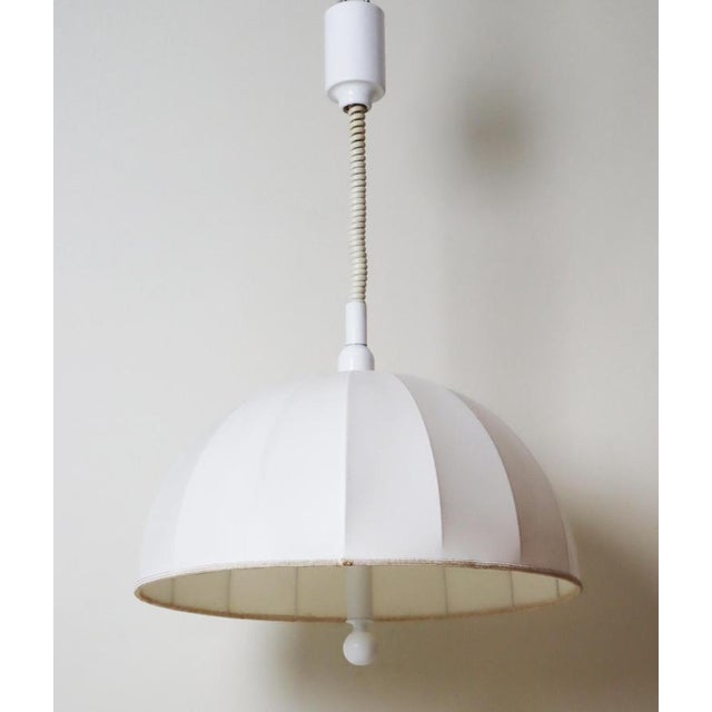 1980s Swedish White Fabric Shade Height-Adjustable Pendant Lamp, 1980s For Sale - Image 5 of 16