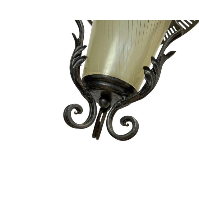 Lantern Pendant Lamp in Wrought Iron and Glass, 1950s For Sale - Image 9 of 13