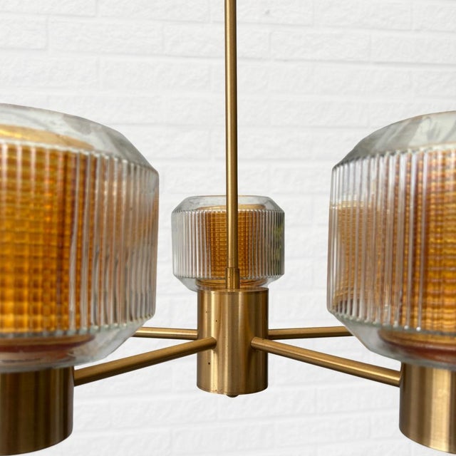 Scandinavian Modern Chandelier in Glass and Brass, 1960s For Sale - Image 11 of 14