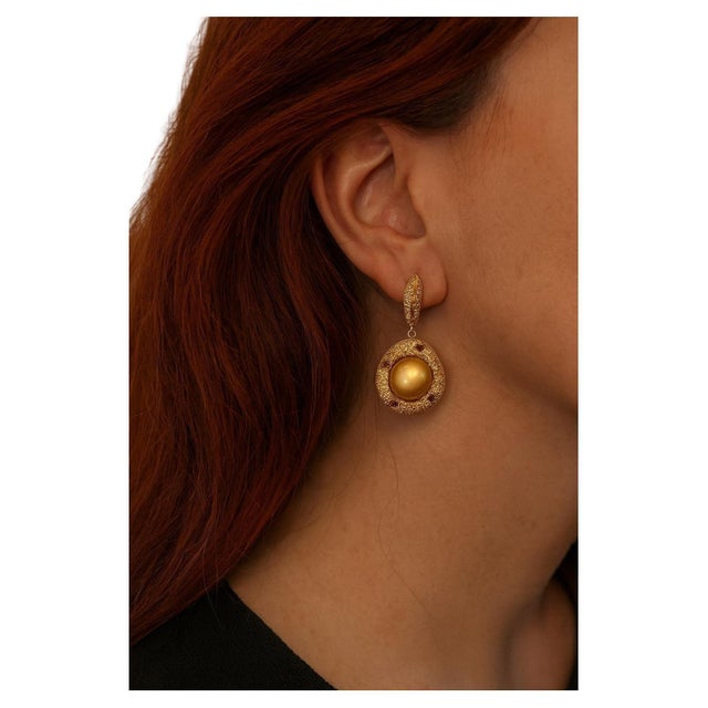 Baroque Bochic “Orient” Vintage Sapphire & Golden Pearl Earrings Set 18K Gold & Silver For Sale - Image 3 of 8