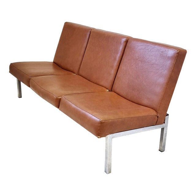 Three-Seater Sofa in Havana Skai and Chrome Steel, 1960s For Sale