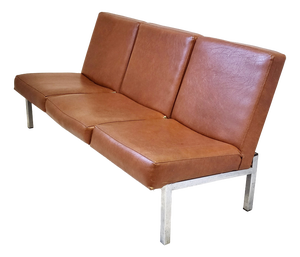 Three-Seater Sofa in Havana Skai and Chrome Steel, 1960s