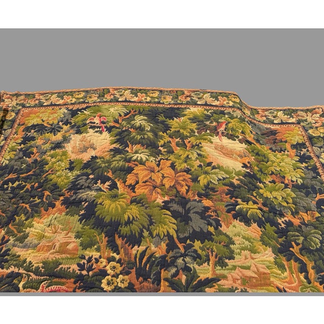 Early 20th Century Antique French Aubusson Hand Woven Scenic Landscape Tapestry W Birds 70" X 90" For Sale - Image 5 of 11