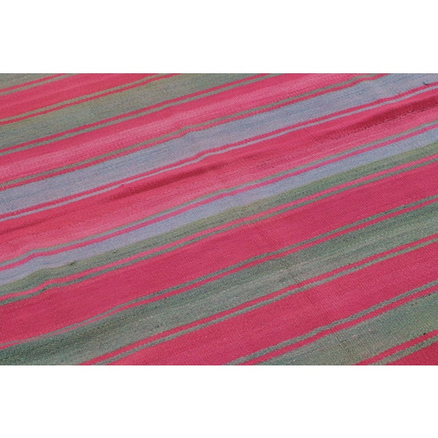 Rug & Kilim Vintage Peruvian Square Kilim, Pink & Sage Striped Pattern - Rug & Kilim For Sale - Image 4 of 7