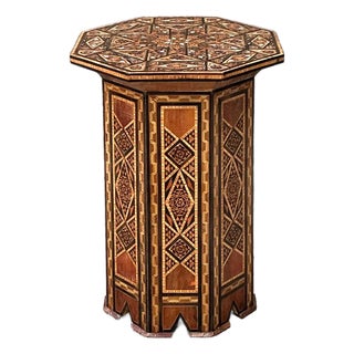 Vintage Geometric Inlay Wood Side Table For Sale