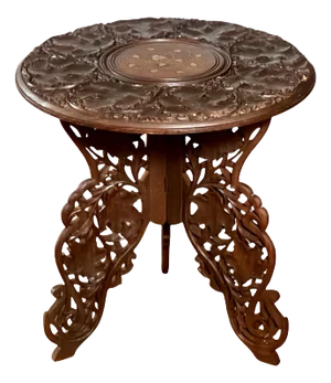 Antique Anglo-Indian Carved Hardwood Round Campaign Side Table