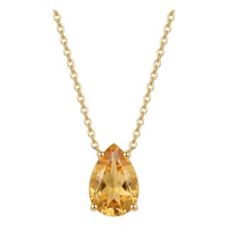 Elegant Citrine Pear Cut Statement Necklace, November Birthstone Necklace For Sale