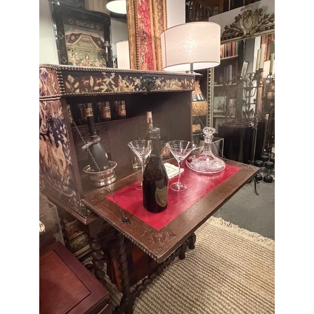 Jacobean Style Tapestry Covered Desk on Barley Twist Base For Sale - Image 13 of 17