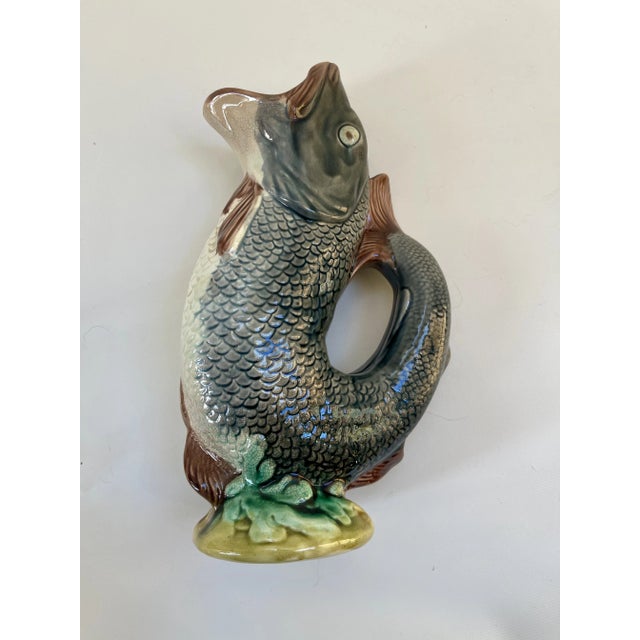 Antique 19th-Century English Victorian Majolica Fish Pitcher or Vase For Sale - Image 9 of 10