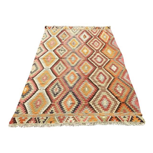 1960's Handwoven Flatweave Kilim - 75" X 113" For Sale