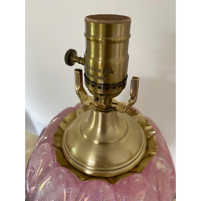 1950s Vintage 1950s Venetian Glass Murano Ballerina Lamps in Pink With Brass Accents - a Pair For Sale - Image 5 of 13