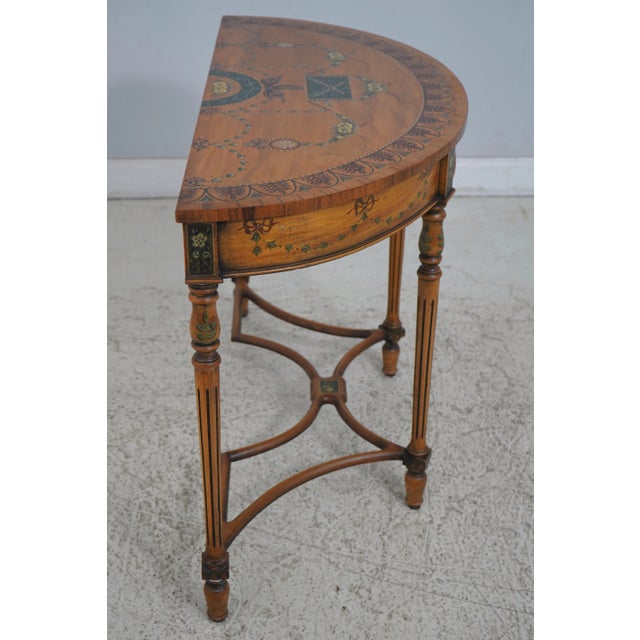 Adams Satinwood Paint Decorated Demilune Console Table For Sale In Philadelphia - Image 6 of 12
