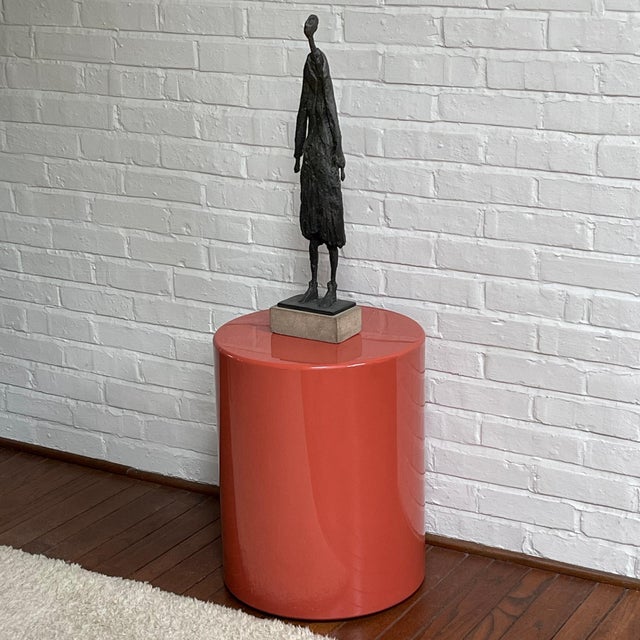 Red Metro Cylindrical Side Table/Pedestal in Desert Red For Sale - Image 8 of 9