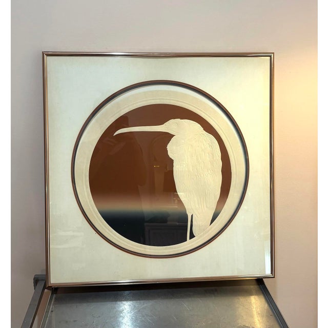 1970s-80s framed cutout original pelican/kingfisher print; hand-signed in lower right corner as shown. Excellent...