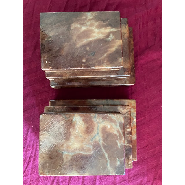 Coffee Mid Century Trompe l'Oeil Italian Alabaster Bookends of Books For Sale - Image 8 of 9