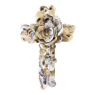 Handmade Baby Oyster Shell Cross for the Faithful & Religious. Great Accent for Coastal Cottage, Cottagecore Décor or Gallery Wall Art - 8” X 11.5” For Sale