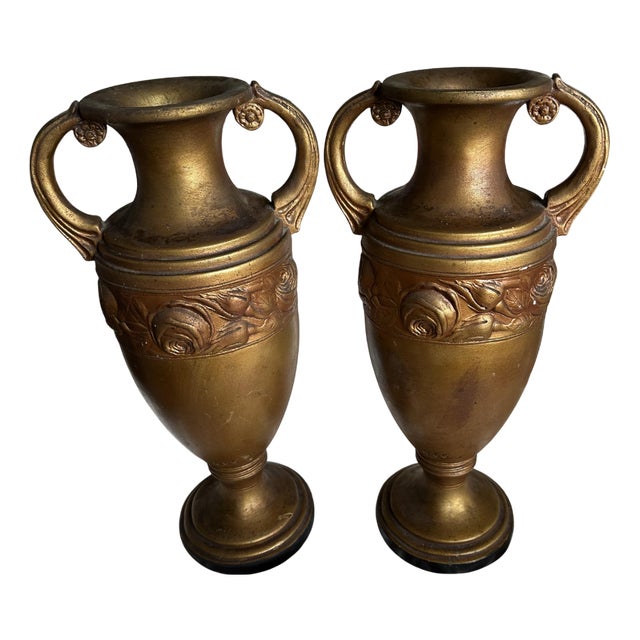 Bronze-Colored Plaster Amphoras, Set of 2 For Sale