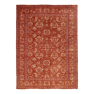 10x13 Terra Cotta Floral Oushak Rug | 9'11"x12'11" Ivory Wool Afghan Hand-Knotted For Sale
