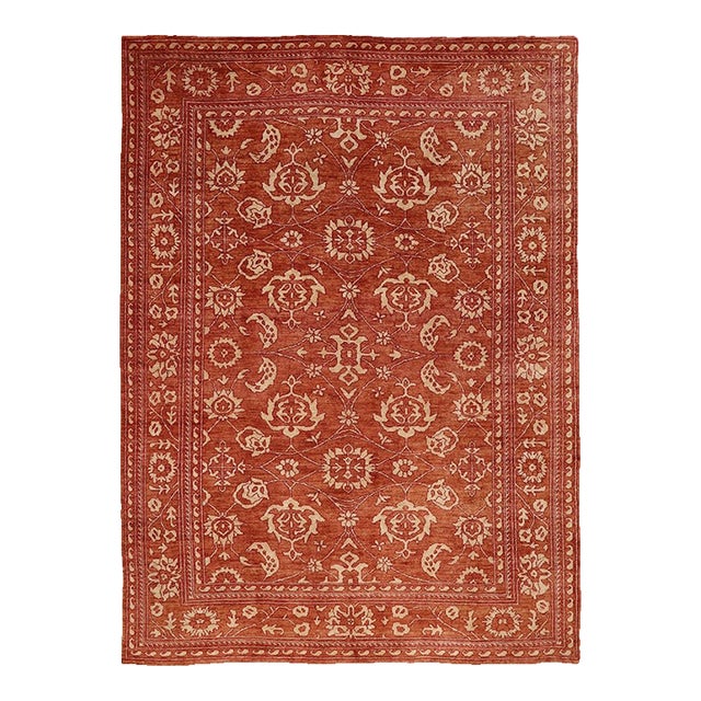 10x13 Terra Cotta Floral Oushak Rug | 9'11"x12'11" Ivory Wool Afghan Hand-Knotted For Sale