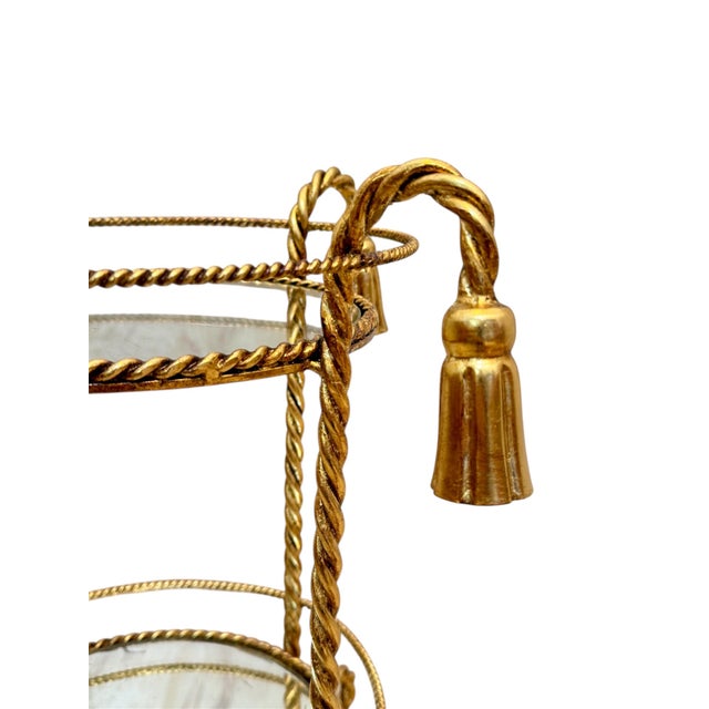 1970s Napoleon III Style Hollywood Regency Gilt Metal Rope and Tassels Pedestal Table, Italy, 1970s For Sale - Image 5 of 10