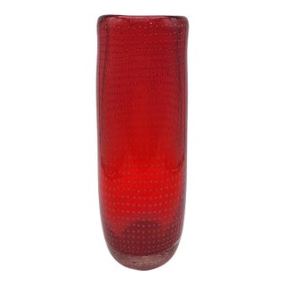 Mid 20th Century Modern Archimede Seguso Red Murano Glass Vase With Bubble Design For Sale