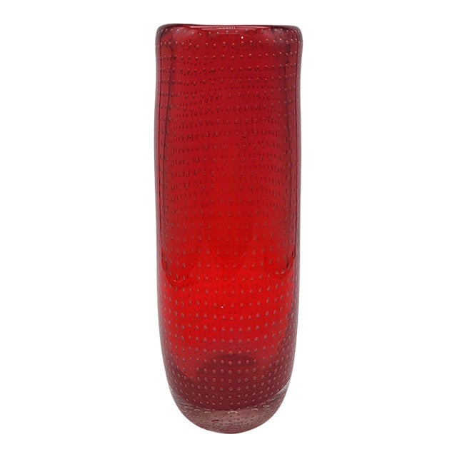 Mid 20th Century Modern Archimede Seguso Red Murano Glass Vase With Bubble Design For Sale