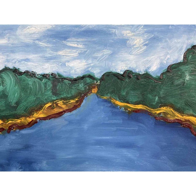 Contemporary G. Linder, River Landscape, 1960s, Oil on Canvas & Paint For Sale - Image 3 of 6