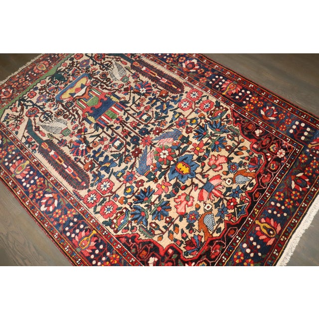 Textile Antique Zabihi Collection Jewel Toned Persian Bakhtiari Rug - A Pair - 4'9" x 7' For Sale - Image 7 of 8
