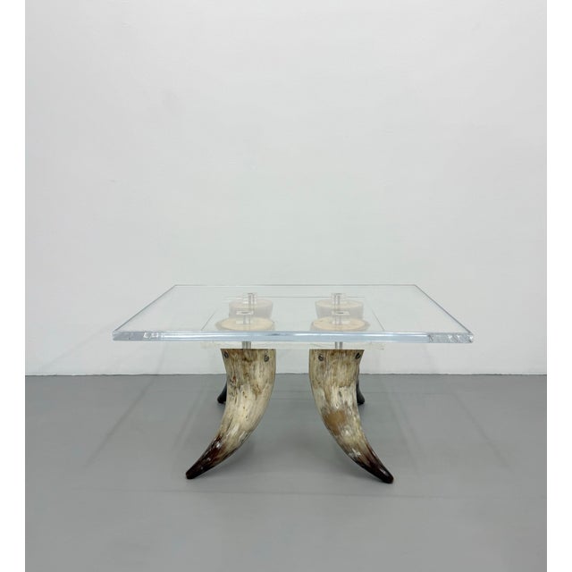 Plastic Vintage Lucite & Horn Coffee Table After Karl Springer For Sale - Image 7 of 7