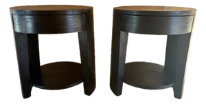 Restoration Hardware Wyeth Oak Round Bedside Tables – Set